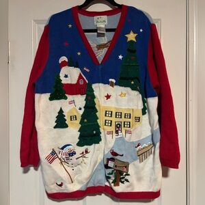 The Quacker Factory Embroidered Festive Holiday Sweater, size 1X